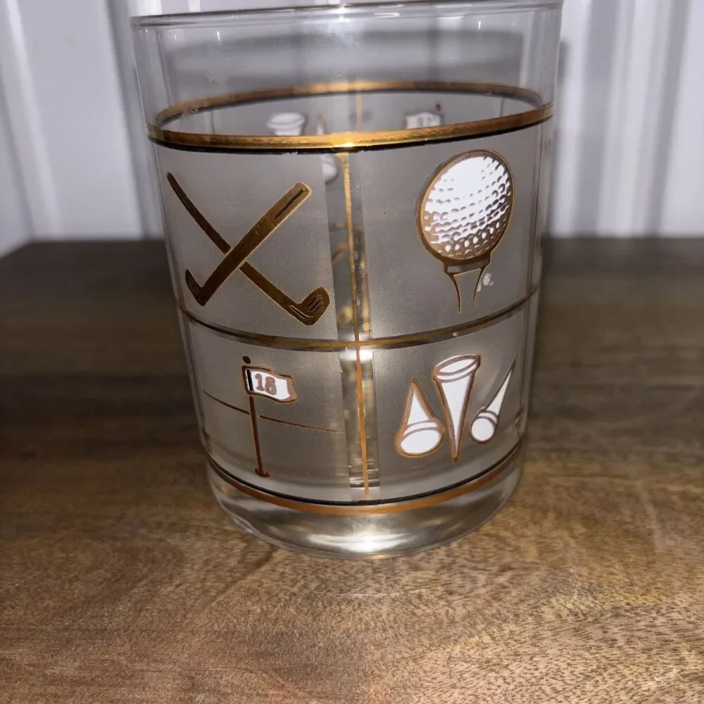 Culver USA Fairway 22k Gold Golf Accents Double Old Fashioned Cocktail Glass MCM
